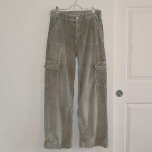 American Eagle Women's Distressed Baggy Flare-Botton Corduroy Cargo Pants